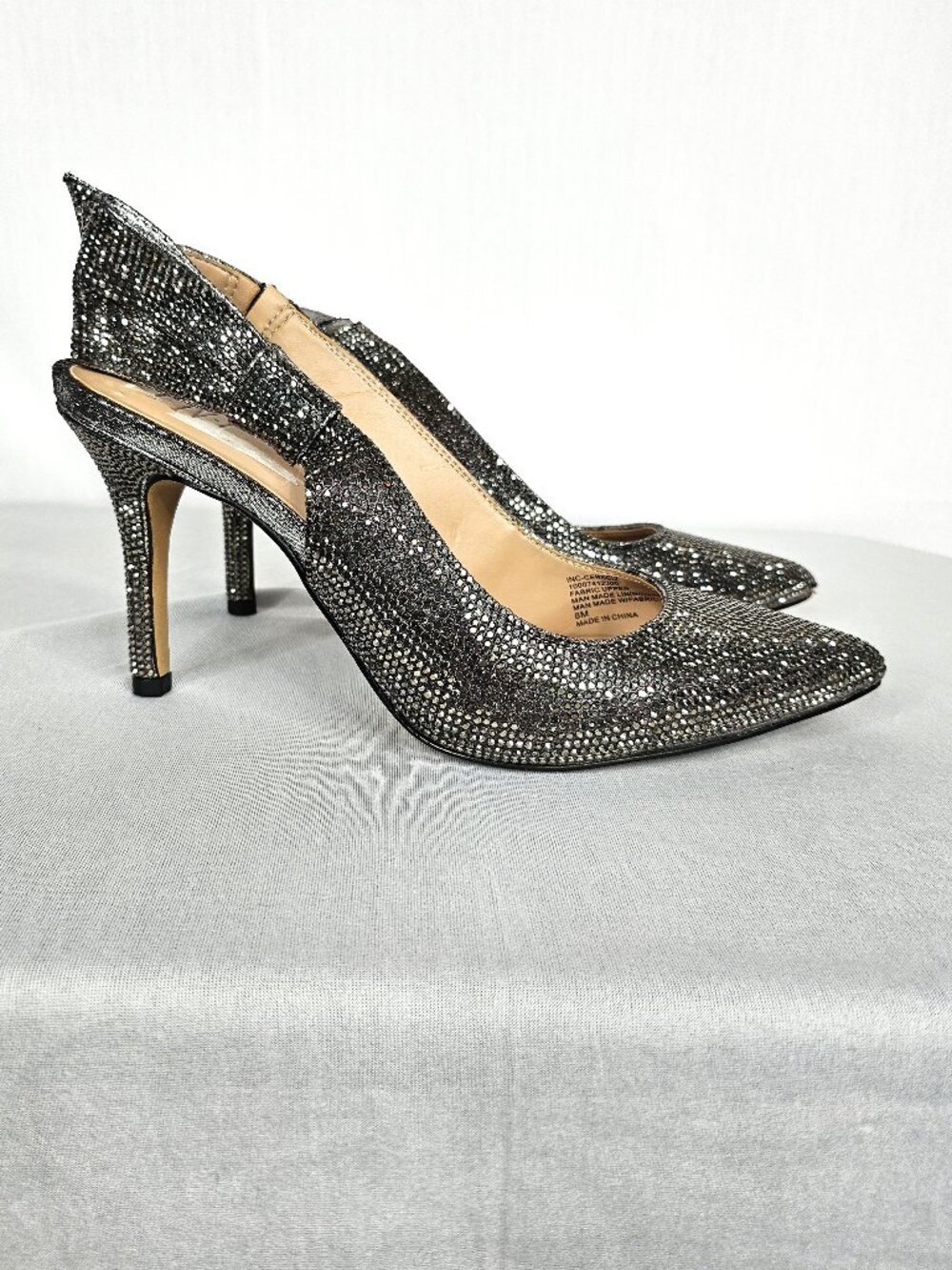 INC International Concepts Crystal Heels | Gunmetal Grey I Pewter | Size 6M